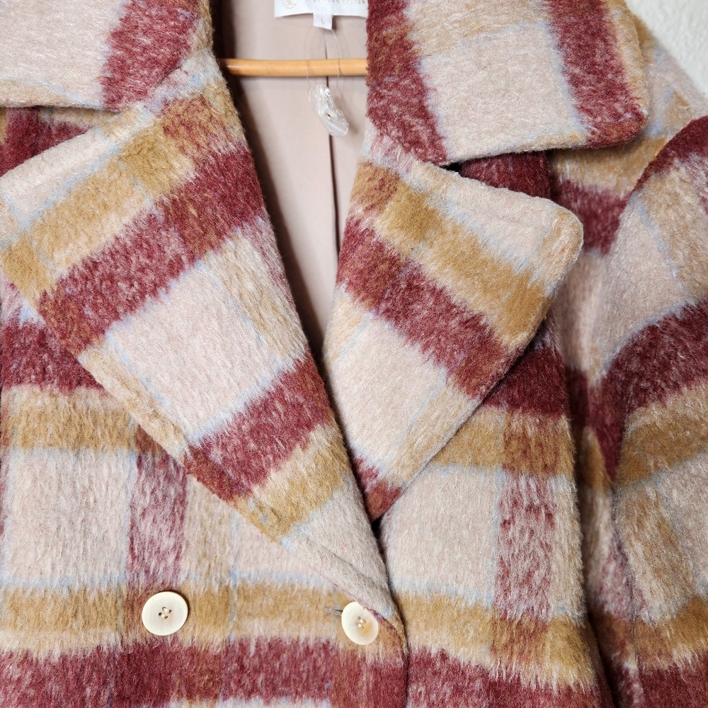 Corey Lyn Calter CLC Plaid Double-Breasted Pink Red Women's Coat Size Large - Picture 13 of 16